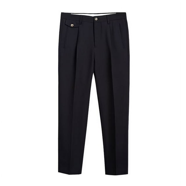 AherBiu Plus Size Mens Dress Pants Classic Fitting Pleated Front Pants with Pockets Straight Leg Business Office Pants