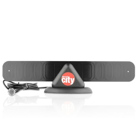 Circuit City 25 Mile Mini Flat Digital Indoor HD TV Antenna with 10' Cable and Stand (Black) | 1080P | UHF VHF Freeview HDTV Channels | Updated 2019