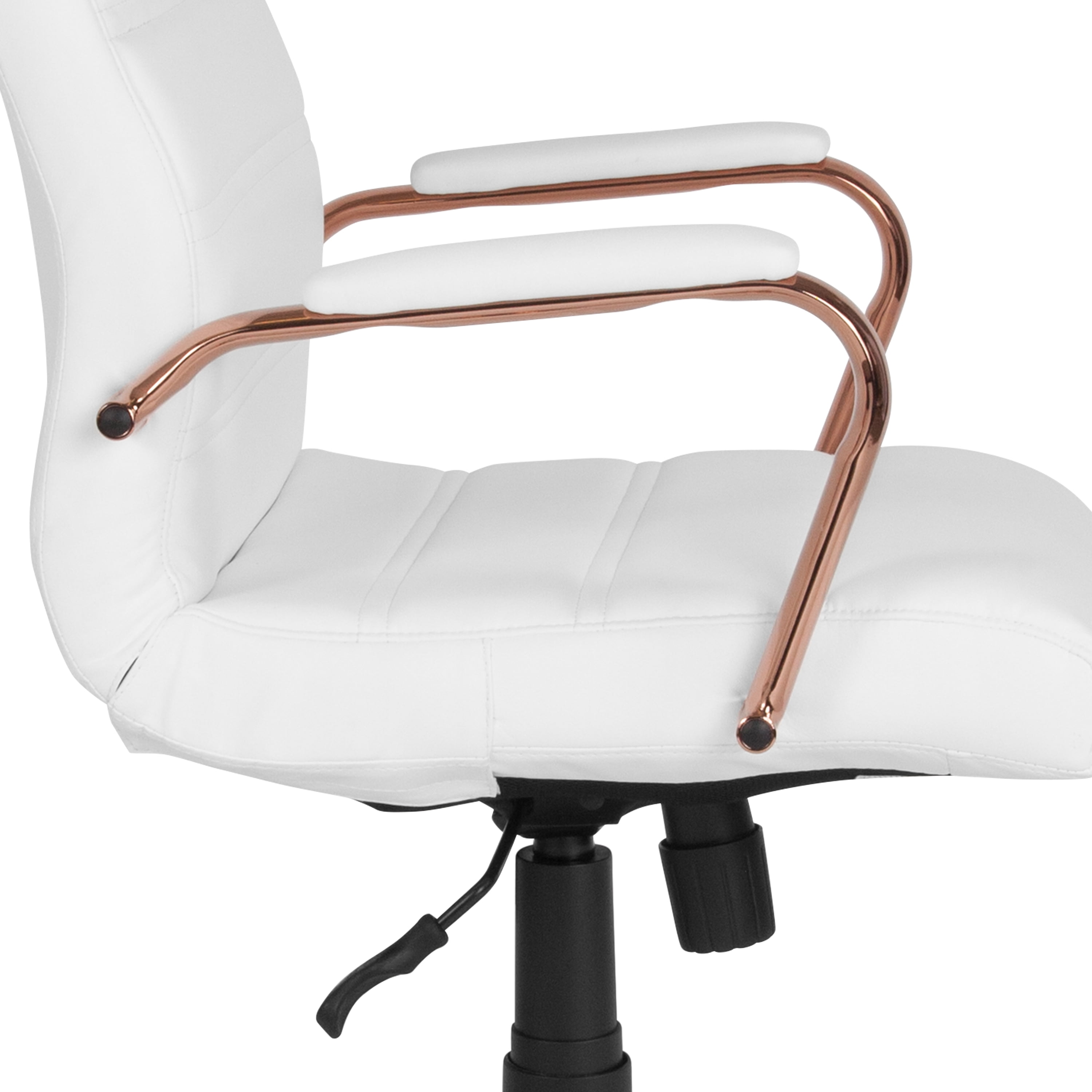 Flash Furniture GO-2286M-WH-RSGLD-RLB-GG Swivel Office Chair w/ High Back -  White LeatherSoft Upholstery, Rose Gold