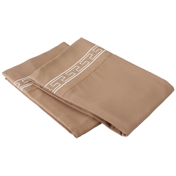 Regal Embroidery Pillowcases Set, King, Taupe/Ivory