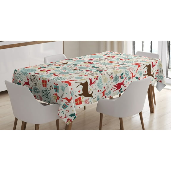 Ambesonne Christmas Tablecloth Rectangular Table Cover, Vintage Xmas, 60"x84", Petrol Blue Brown