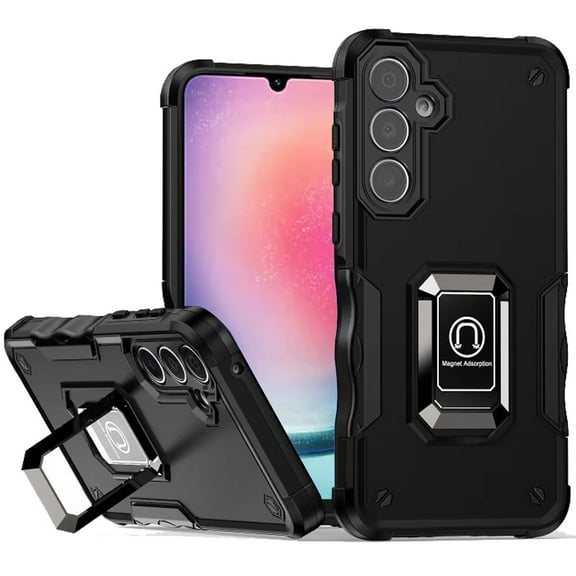 TJS for Samsung Galaxy A26 Phone Case, [Military Grade] Heavy Duty Magnetic Support Ring Kickstand Cover for Samsung A26 (Black)