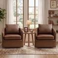 thumbnail image 3 of Bonzy Home 360° Swivel Accent Chair Set of 2 with Throw Pillow, Mid Century Faux Leather Modern Armchair, Swivel Barrel Chair for Living Room Bedroom, Brown, 3 of 9