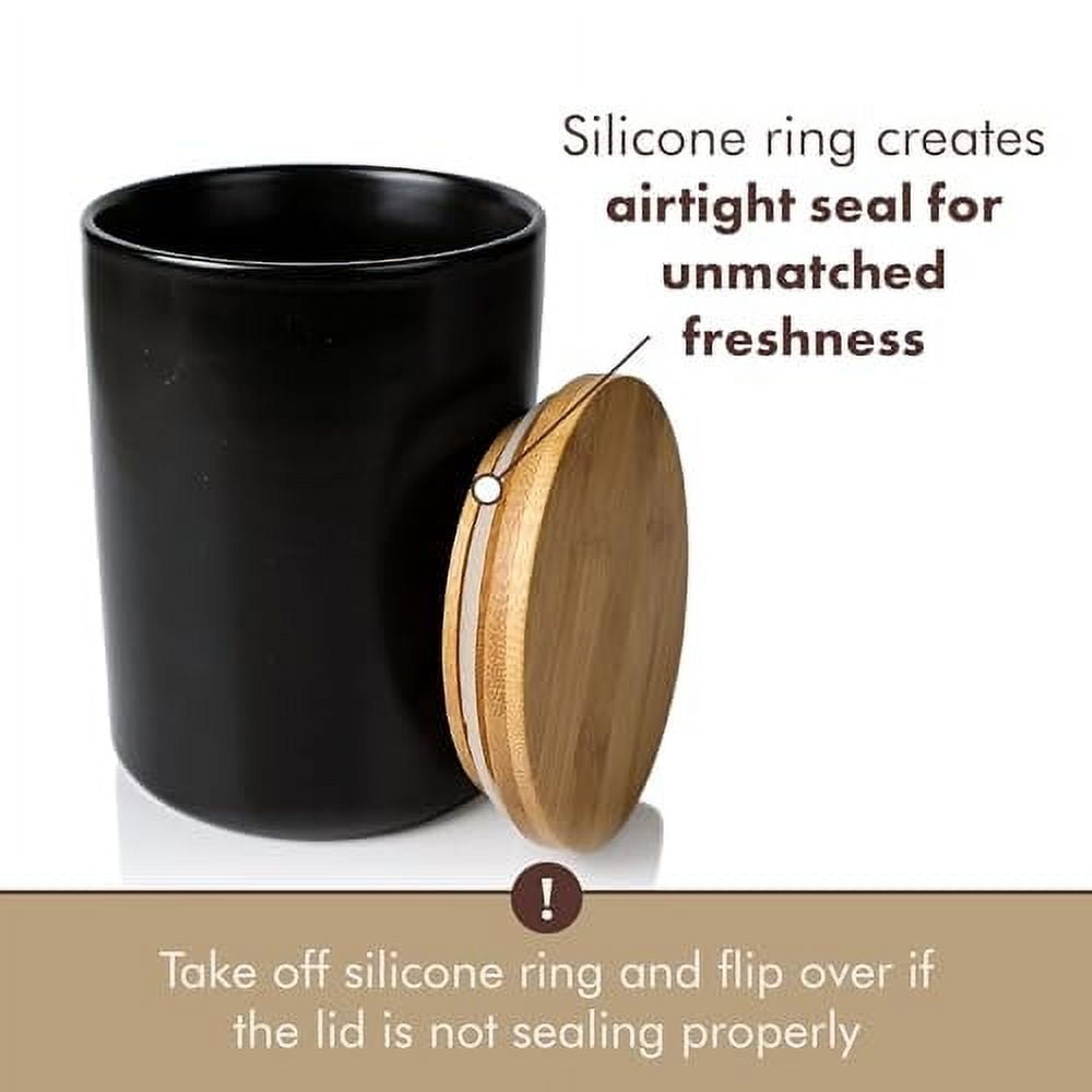 ARTHAUSEN Ceramic Storage Jar Canister - Airtight Bamboo Lid w/Silicone Seal - Modern Design for Kitchen Counter or Bathroom (Black 1080mL)