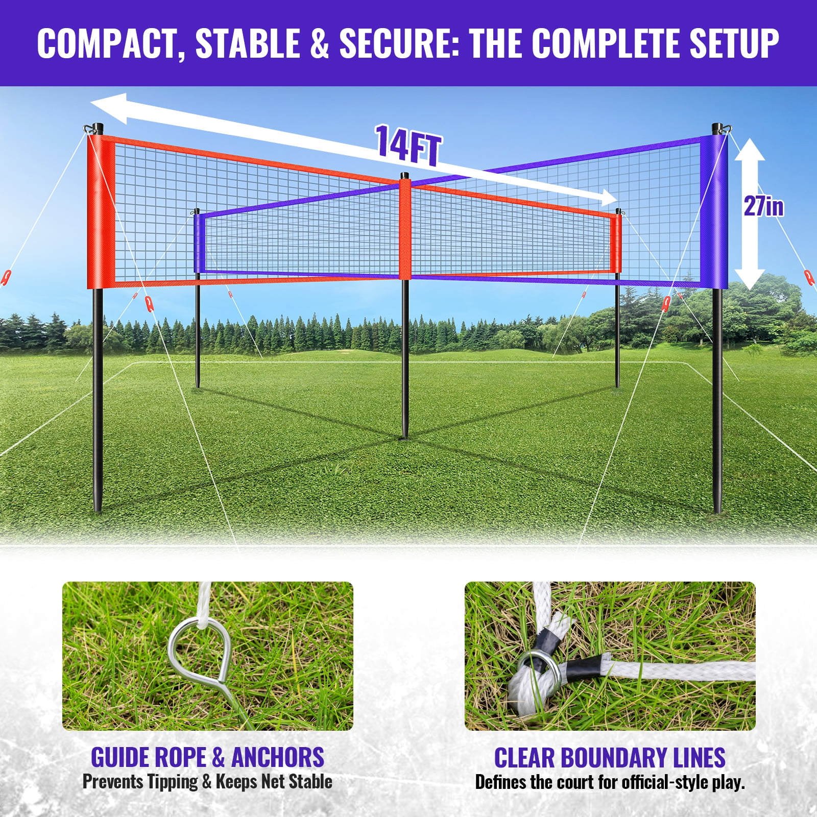 CureCalor 4 Way Volleyball Net Set, Adjustable Height, 4 Square Volleyball Set for Backyard & Beach