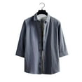 thumbnail image 1 of pstuiky camisetas para hombre, Camisa informal de manga corta con cuello alto y botones para hombre, color liso camisas casuales para hombre xxxl, 1 of 3