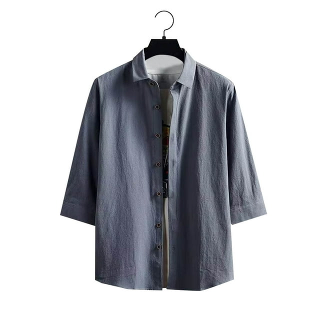 pstuiky camisetas para hombre, Camisa informal de manga corta con cuello alto y botones para hombre, color liso camisas casuales para hombre xxxl
