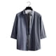 thumbnail image 1 of Blusa y camisa de manga corta con cuello alto para hombre, informal, de color liso, con botones y bolsillo, de poliéster., 1 of 3