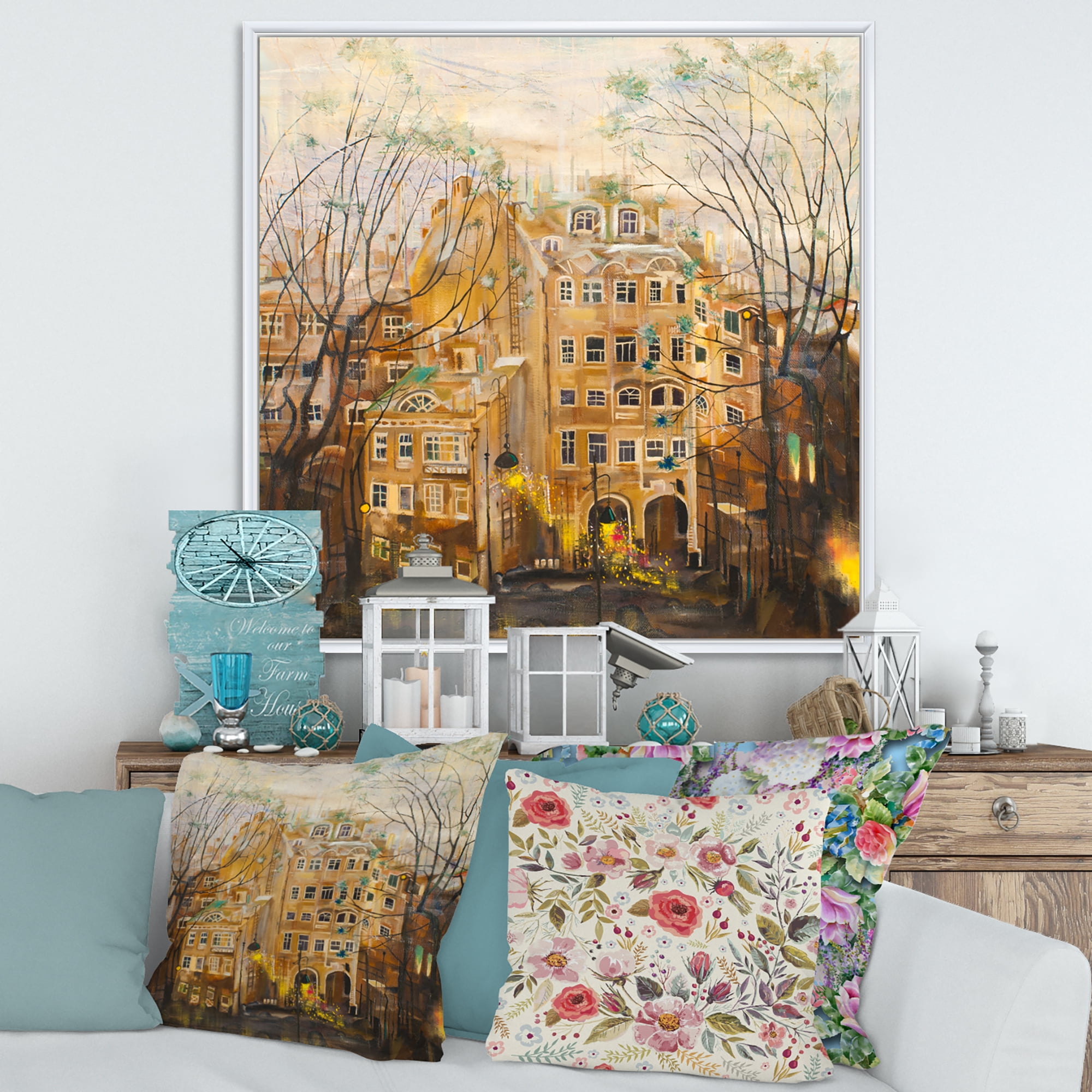 Designart 'Russian City Yard Landscape' Traditional Framed Canvas Wall Art Print