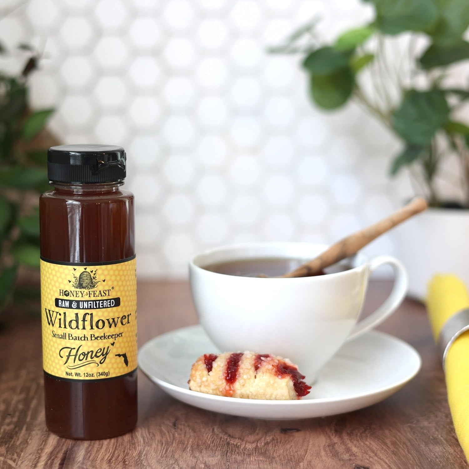 HONEY FEAST Wildflower Honey 12OZ (Pack of 3) - Raw Honey Multipack, Naturally Unfiltered, Perfect for Tea and Kitchen Use