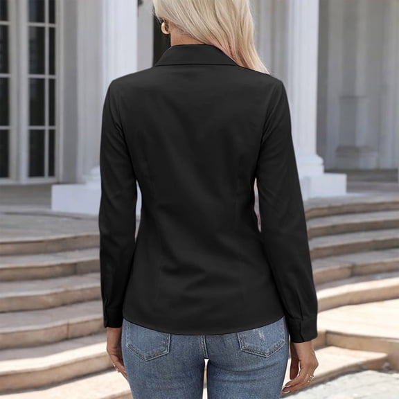 Button Down Shirts Women Wrinkle Free Long Sleeve Collared Dress Blouses Casual Work Office Tunics Tops Black S