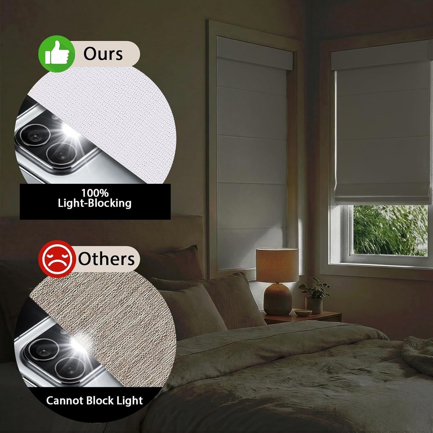 NAWAY No Drill Cordless Roman Shades, 36" W x 64" H Blackout Window Blinds, UV Protection Privacy Shades for Bedroom Living Room Office, Beige