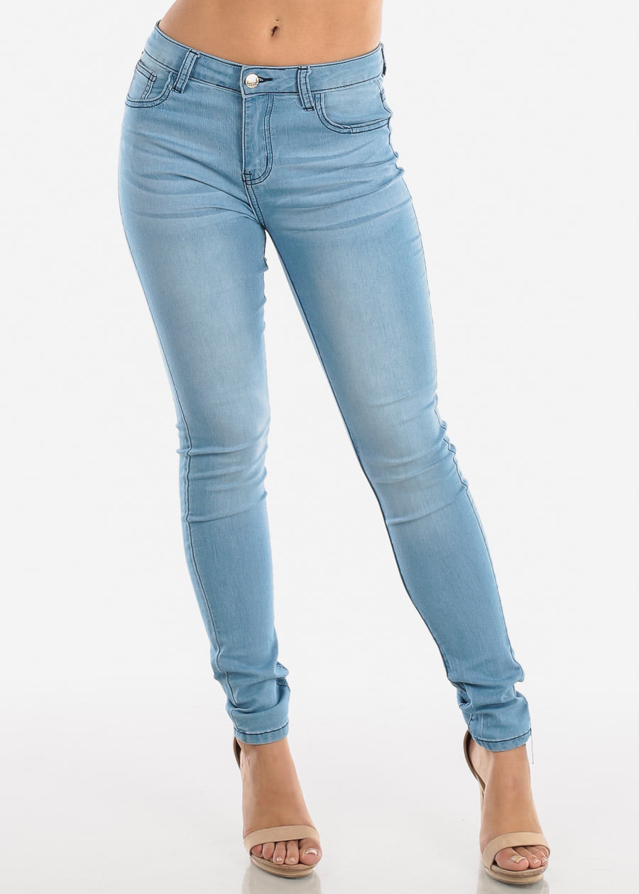 Modaxpressonline Womens Skinny Jeans Mid Rise Light Wash Denim Jeans 10868c