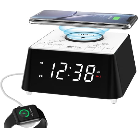 Wireless Charging Alarm Clock Radio with Bluetooth Speaker, Bedside FM Radio, Dual Alarm with photo Wireless Charging Alarm Clock Radio with Bluetooth Speaker, Bedside FM Radio, Dual Alarm with image