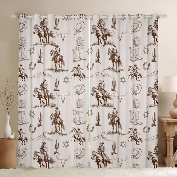 Erosebridal Rustic Cowboy Black Out Curtains for Kid, Western Horse Cactus Curtains Pack of 2 (42x63 Each)