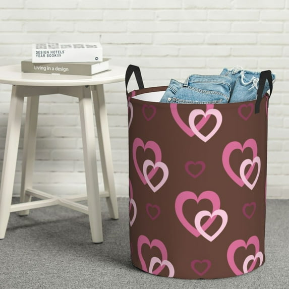 YFYANG Waterproof Laundry Hamper, Brown Love Design Laundry Basket Oxford Fabric with Handle Foldable, S