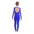 thumbnail image 2 of dPois Combinaison de Danse Intégrale pour Filles avec Strass Manches Longues Patinage Combinaison Extensible Bleu 14, 2 of 7