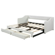 Euroco Upholstered Twin XL to King Size Daybed, Sofa Bed with Trundle and 2 Drawers, Beige