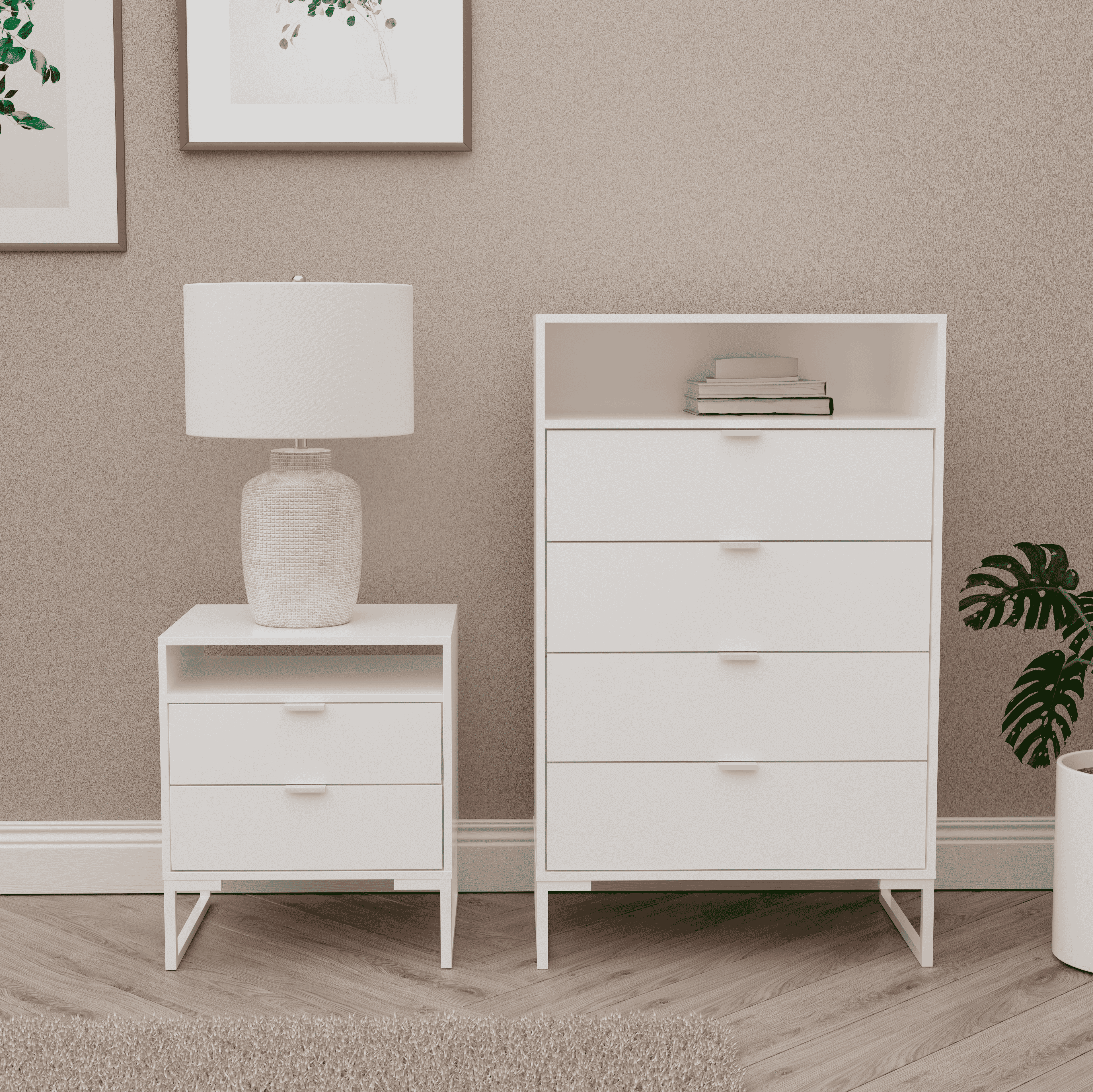 Kappesberg Amelia 2-Piece White Bedroom Set with 4-Drawer Vertical Dresser and Nightstand - for Adults and Teens