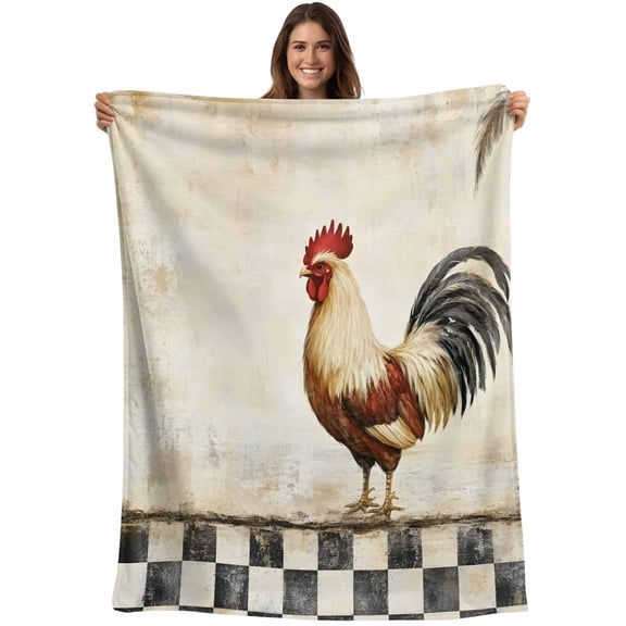 Vintage Rooster Blanket Soft Cozy Warm Throw Blanket for Couch, Plush Fuzzy Flannel Fleece Blankets for Sofa, Watercolor Pastoral Animals Buffalo Bed Blankets Lightweight Gifts for Women, 30"x40"