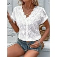 thumbnail image 4 of Women'S Short Sleeve Tops V Neck Embroidery Eyelet Blouse Shirts White M, 4 of 6