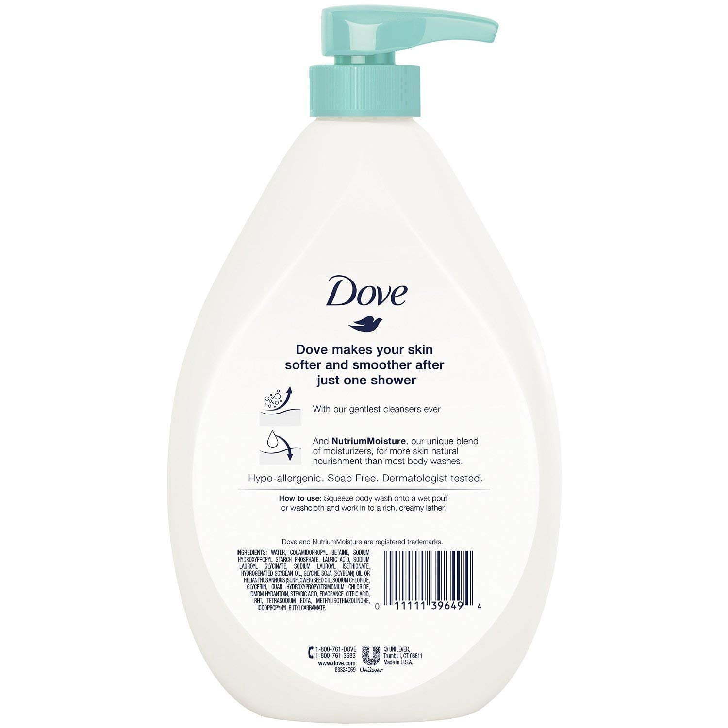 Dove Body Wash, Sensitive Skin Pump, 34 Ounce (Pack of 3)