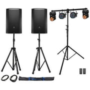 (2) JBL PRX812W 12" 1500w Powered PA DJ Speakers w/DSP+Stands+Pars+Moving Heads
