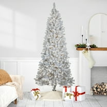 Northlight Pre-Lit Slim Flocked White Pine Artificial Christmas Tree - 7.5' - Warm White LED Lights