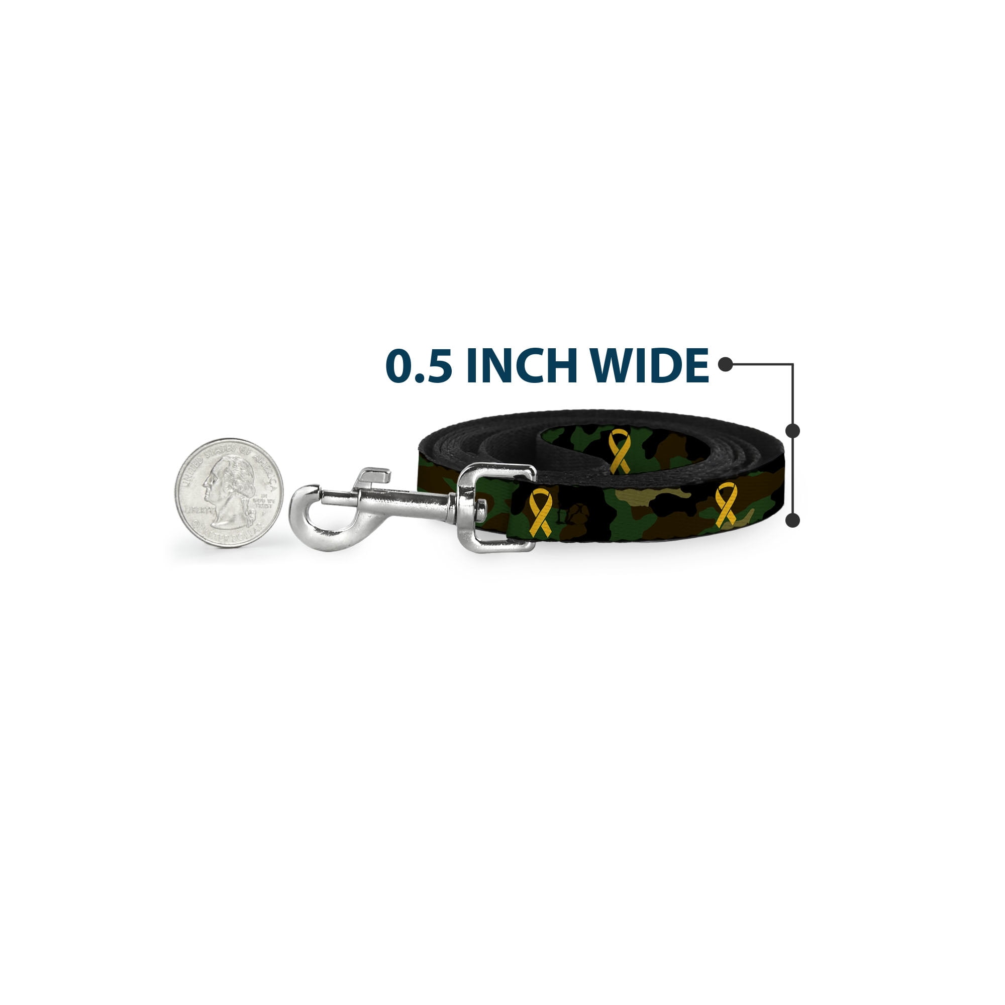 Buckle-Down Pet Leash, Dog Leash, Support Our Troops Camo Olive Yellow Ribbon, 6 Feet Long 1.0 Inch Wide