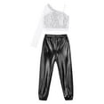 thumbnail image 3 of Doomiva Kids Girls Jazz Hip Hop Latin Dance Outfits Shiny Sequins Crop Tops with Harem Pants Tracksuit Silver&Black 6, 3 of 5