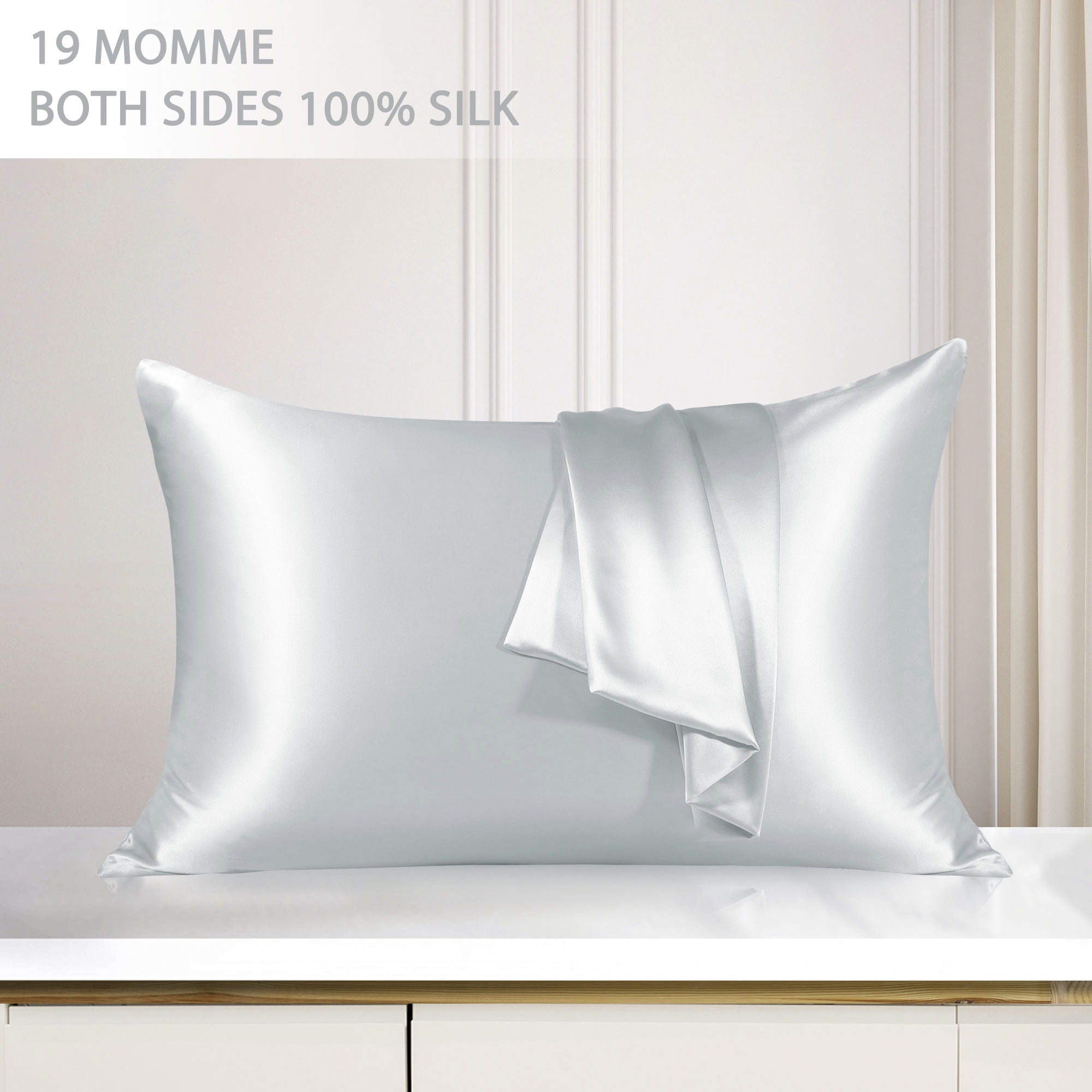 Unique Bargains 19 Momme Silk Pillowcase with Zipper 1 Pc Silver 20" x 36"