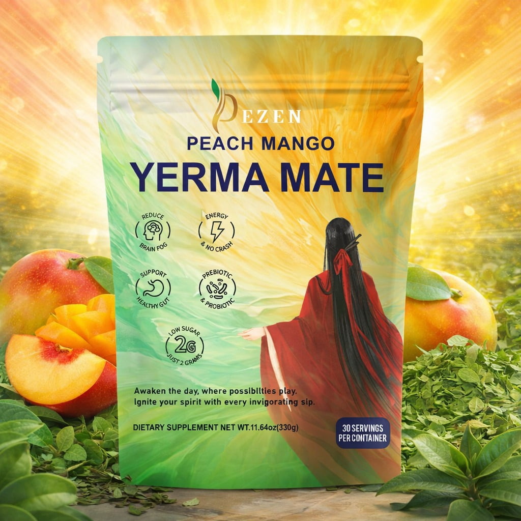 Natural Yerba Mate Supplement Drink Mix – Energy, Focus & Gut Health Support, Prebiotic Fiber + Probiotic Blend, Pack 4