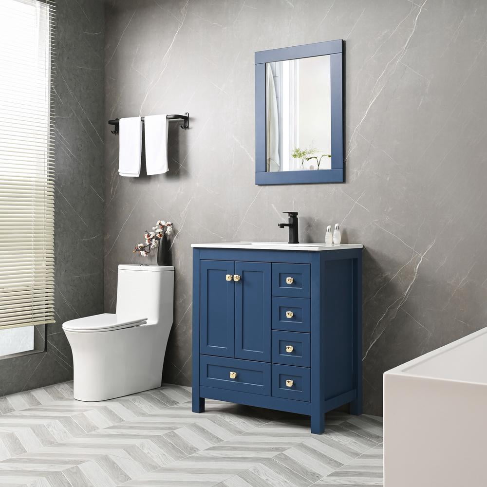 Eclife 30" Blue Bathroom Vanity Set with Integrated Sink Top, Water Saving Faucet Drain