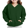 thumbnail image 3 of OGLCCG V Neck Sweatshirt for Girls with Pockets Casual Comfort Hoodless Hoodies Cozy Lightweight Fleece Pullover Sweatshirts No Hood 2-12 Years, 3 of 7