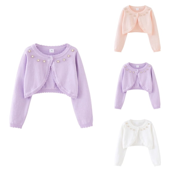 Long Sleeve Knit Cardigan Sweater for Girls 1-10Y – Casual Summer Fall Outerwear with Rhinestone Design, Toddler Teen Shrug Shawl Cover Up