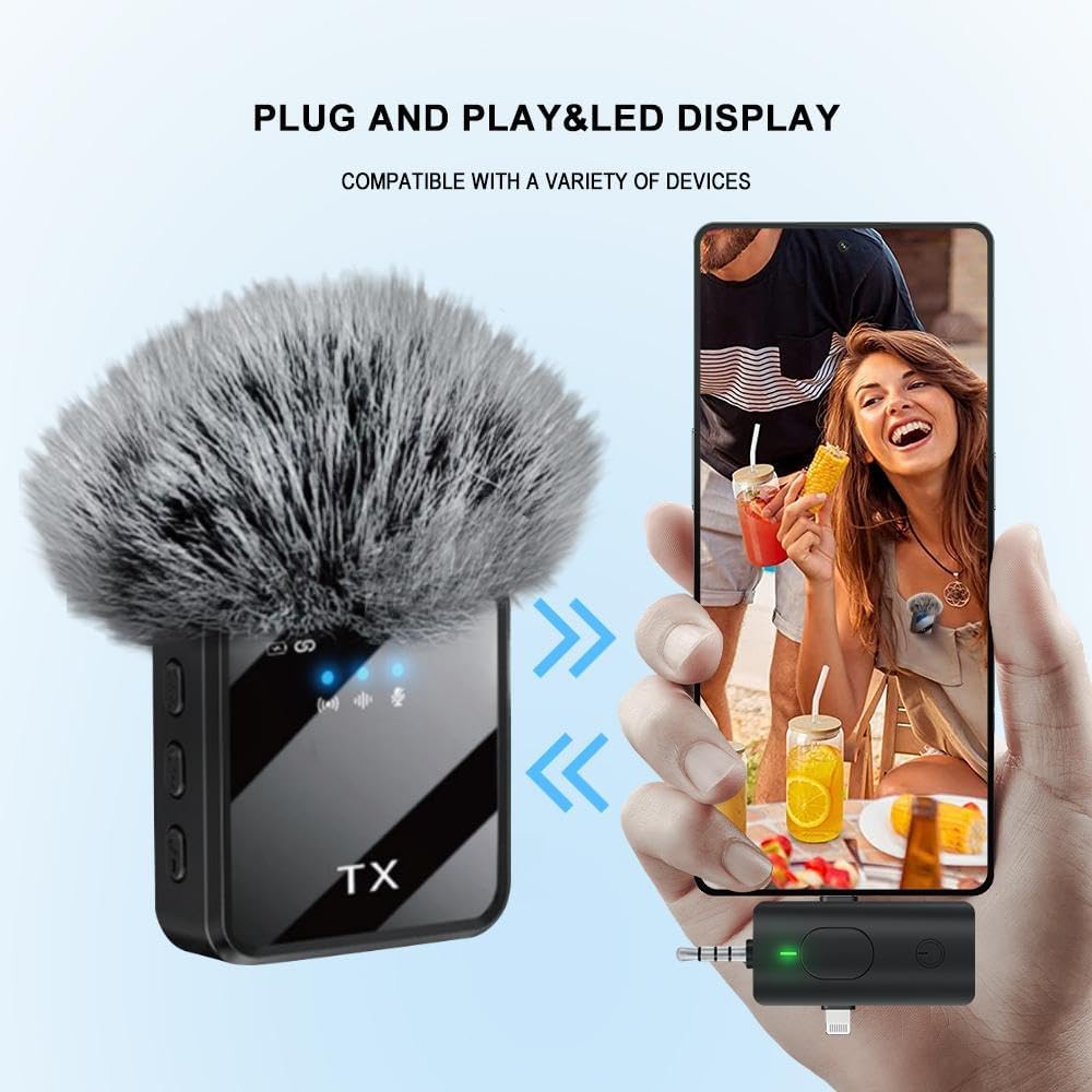 Wireless Lavalier Microphone 3 in 1 Mobile Phone Vlog Video Recording Interview Broadcasting for Android, iPhone and Camera