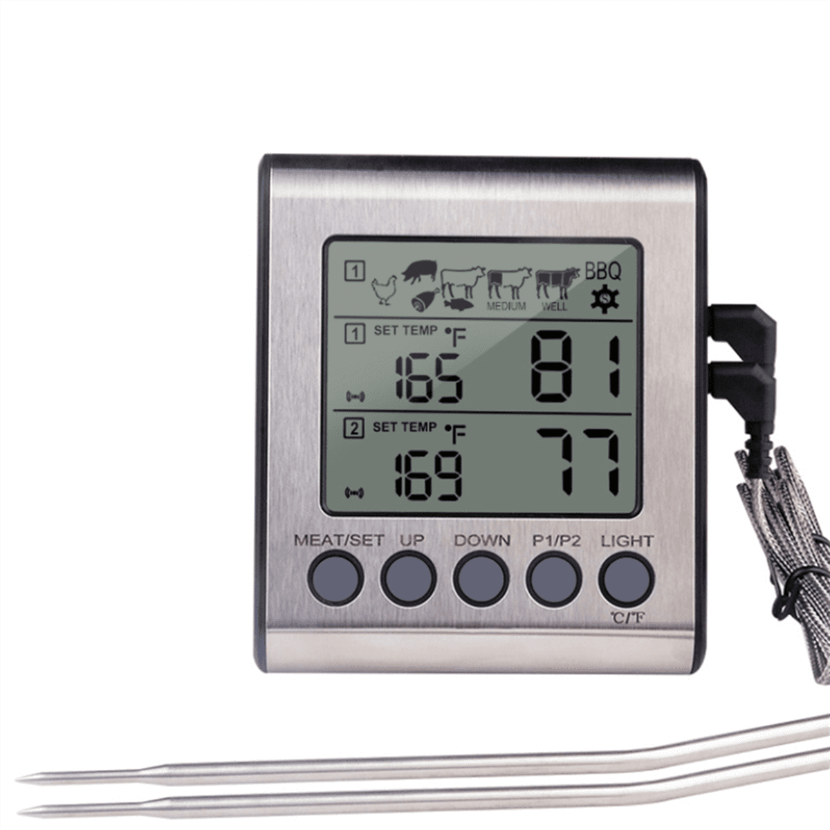 Dual Probes Digital Outdoor Meat Thermometer Cooking BBQ Oven Thermometer with Big LCD Screen for Kitchen,1set * 6031 dual probe food grill thermometers(with 1 x AAA battery)