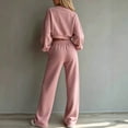 thumbnail image 5 of Sweatsuits Women 2 Piece Outfit 2026 Solid Drawstring Wide Leg Sweatpants Crew Neck Long Sleeve Cropped Tracksuit Pink 2XL, 5 of 7