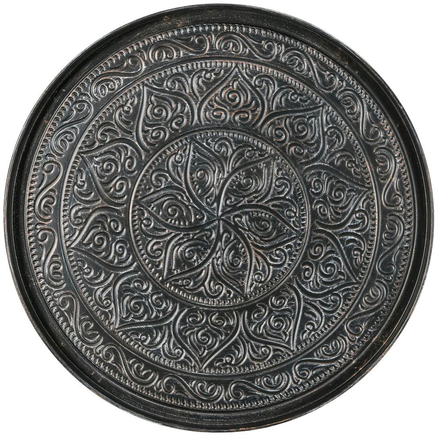 Demi Bonn 24" Round Living Room Coffee Table with Hammered Metal Frame, Pewter for Bedroom, Stylish Center Table, Gray