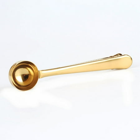 

New Coffee Scoop Stainless Steel Measuring Spoon with Sealing Clip Gold