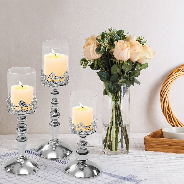 Silver pillar sales candle holders