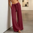 thumbnail image 6 of Npasoilc Drawstring Elastic Waist Pants for Women Linen Blend Solid Color Pocket Summer Trousers,Wine, 6 of 6