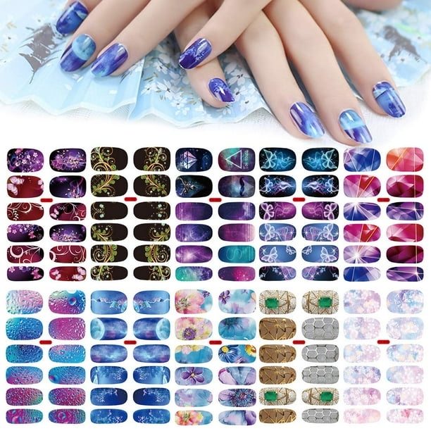 10 Sheets Full Wraps Nail Stickers Decals, Self-Adhesive Nail Polish ...