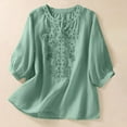 thumbnail image 2 of RYDCOT Summer Tops for Women 2025 Vacation 3/4 Sleeve Imitation Cotton Linen Shirts Floral Embroidery Gauze Blouse Lightweight Loose Tops Clearance Green, 2 of 8