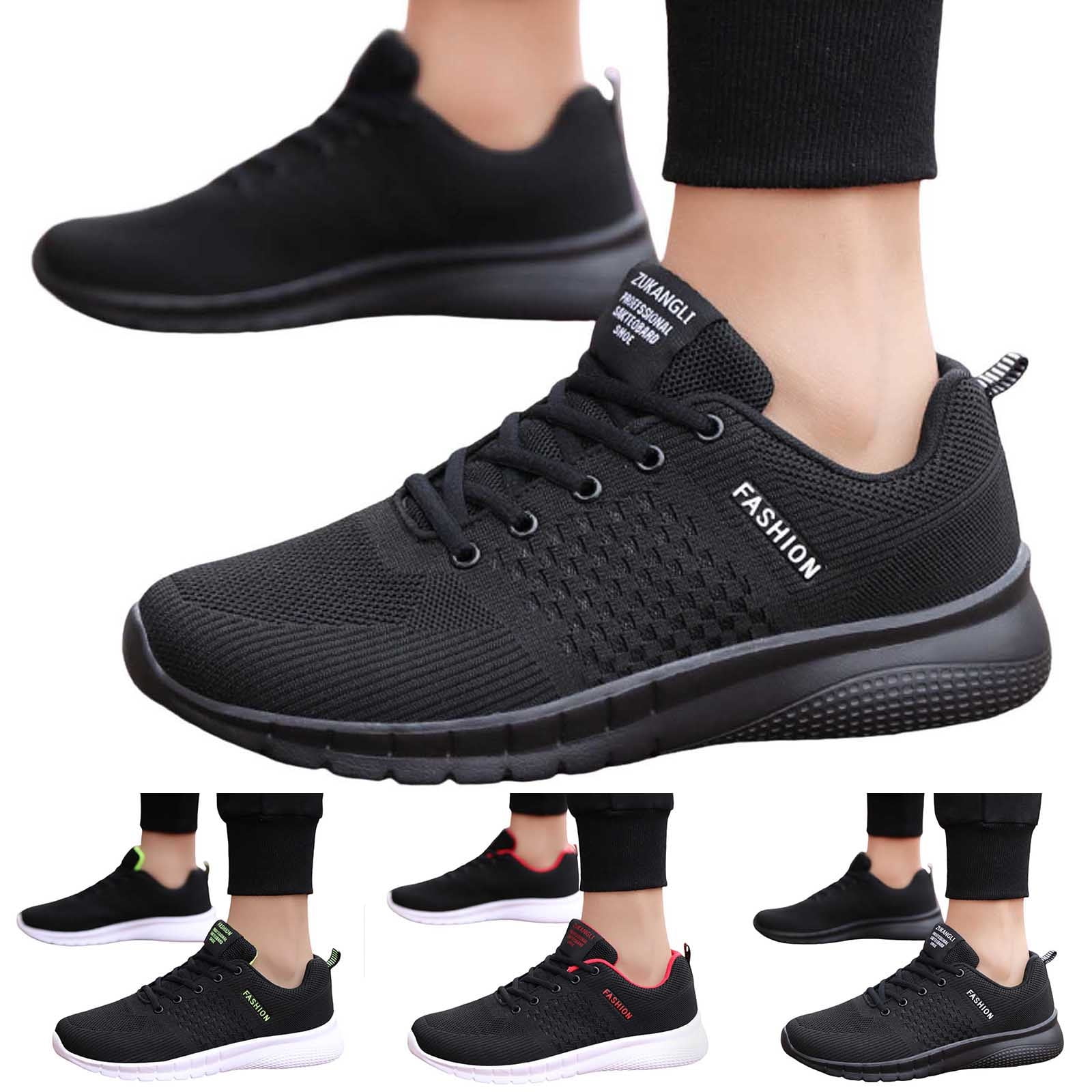 Caqnni Mens Running Shoes Tennis Sneakers Walking Gym Workout Athletic Breathable Jogging Sport Casual Shoe (Black,45)