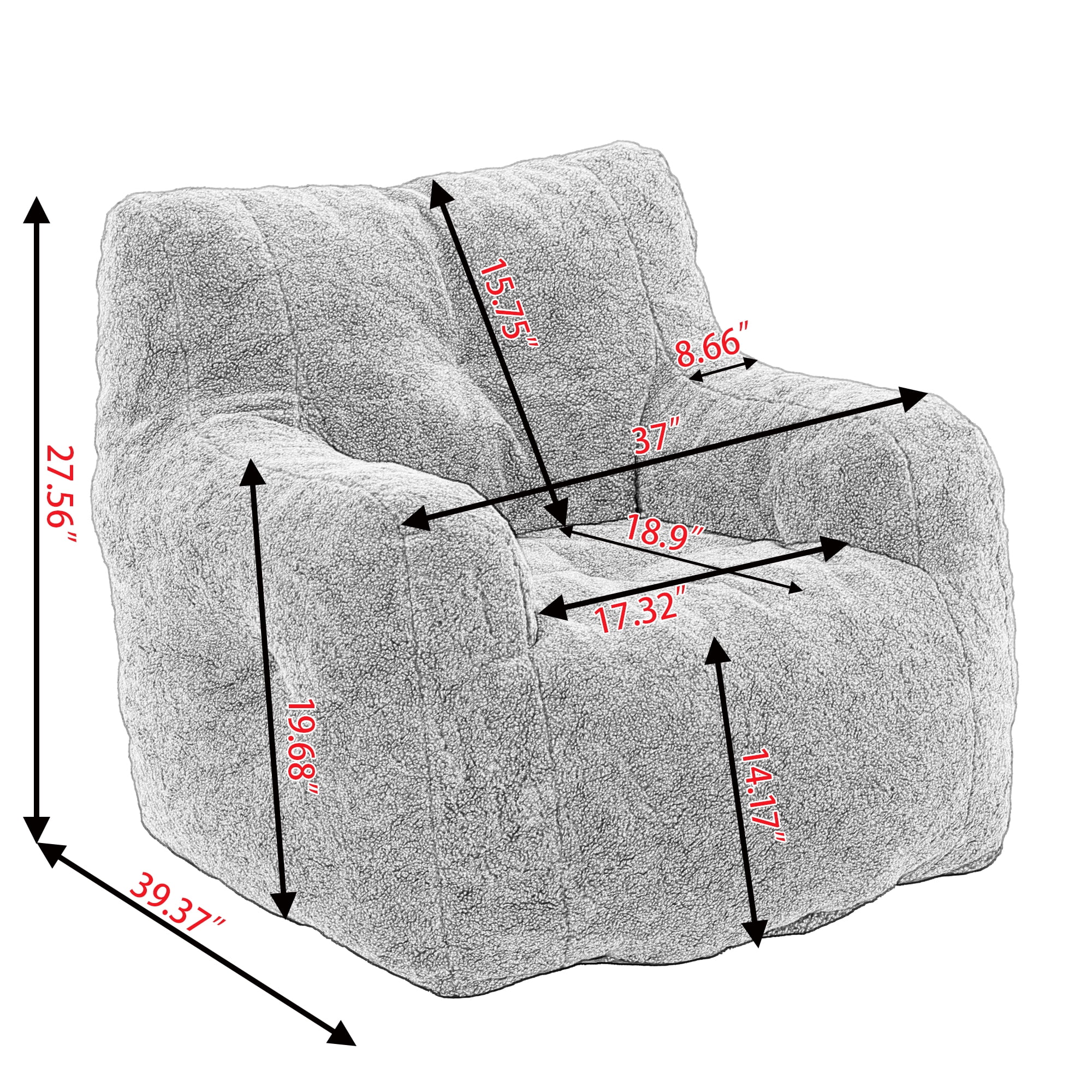Soft Teddy Fabric Tufted Foam Bean Bag Chair, Memory Sponge Filled Lazy Sofa Chair, No Assembly Required Comfy Floor Chair for Living Room Bedroom Indoor Relaxation