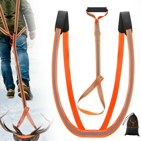 Aovky Deer Drag Harness Heavy-Duty Orange Deer Drag Strap with Reflective Strip Soft Handle Essential Hunting Gear for Men Gift for Hunters