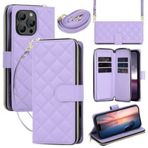 Allytechgroup iPhone 16e Wallet Case with Zipper Pocket & Cards Slots, Crossbody Lanyard   Hand Strap Stand Shockproof PU Leather Flip Folio Cover Phone Case for Apple iPhone 16e 6.1", Purple
