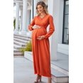 thumbnail image 4 of Vestido largo de maternidad OUGES manga larga con cuello en V naranja, 4 of 7