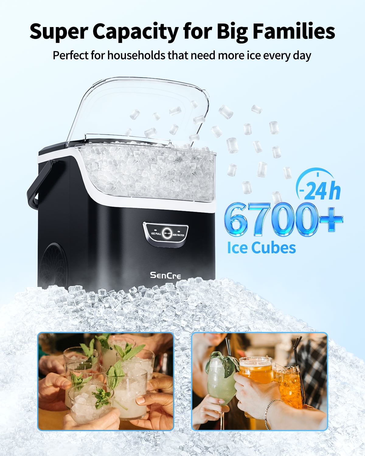 Aeitto Countertop Ice Maker Machine, 8 Ice Cubes in 6 mins,36lb/Day Ice with 2 Sizes, Auto-Cleaning Ice Makers Portable Ice Machine for Home Kitchen Office Party & Large Families